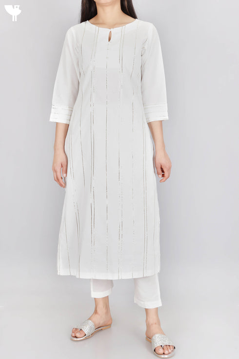 Cambric Cotton Kurta With Gota Patti Embroidery